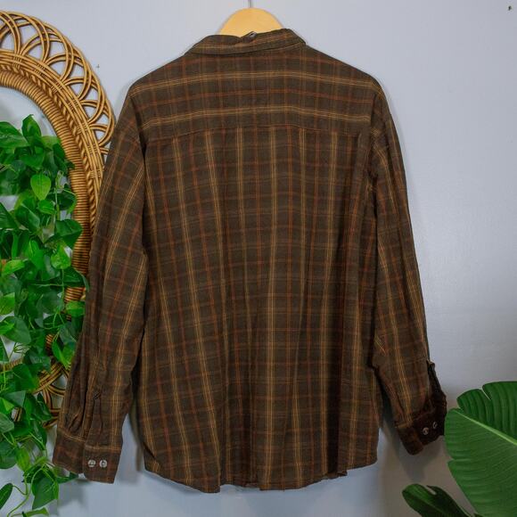 Brown Plaid Flannel Shirt 2X Work n Sport Button Down Outdoorswear | Dark Autumn - Picture 2 of 7